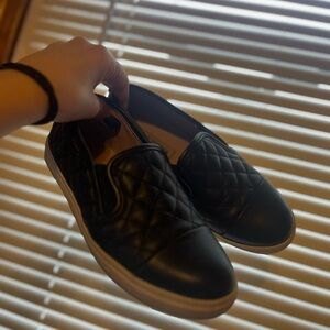 Black Quilted Slip-On Shoes
